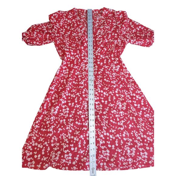 Shein Red & White Ditsy Floral V Neck Mini Short Sleeve Dress Size Small - Picture 6 of 9